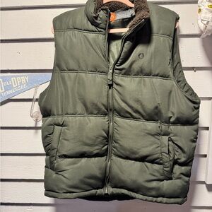 Insulated Quilted Vest with Sherpa Collar - Olive